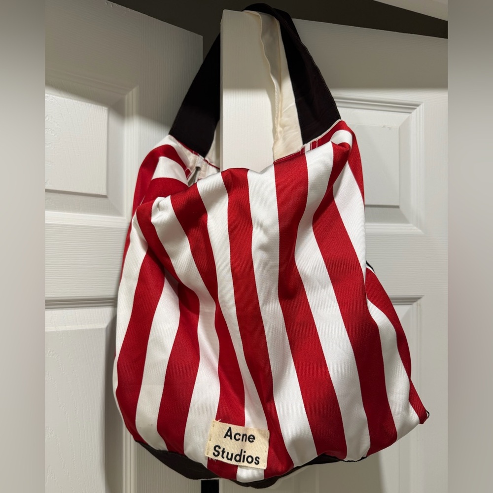 Acne Studio red and white stripe tote